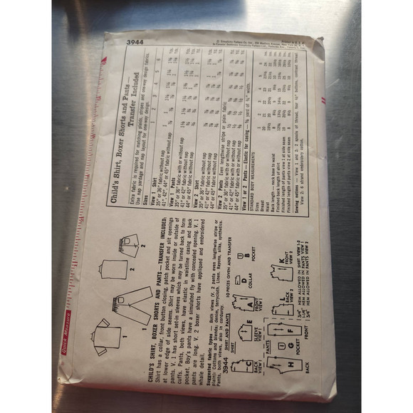 Vintage Simplicity 3944 child shirt Boxer Shorts Pants Transfer included… - Picture 2 of 2